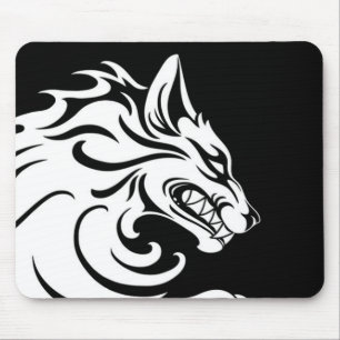 Aggressive White and Black Tribal Wolf Mouse Pad