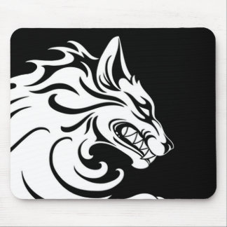Aggressive White and Black Tribal Wolf Mouse Pad
