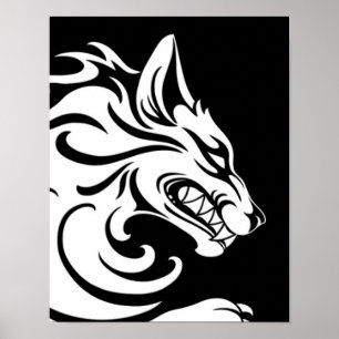 Aggressive White and Black Tribal Wolf Poster