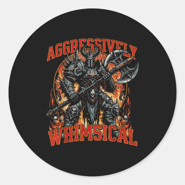 Aggressively Whimsical Dark Fantasy Warrior Battle Classic Round Sticker (Front)