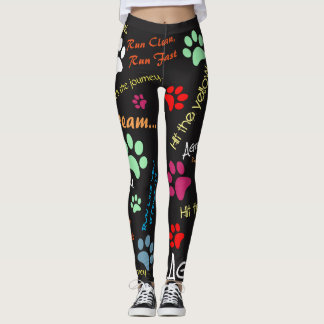 Agility quotes with multi coloured paw prints leggings