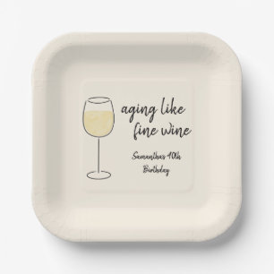 Aging Like Fine Wine White Wine Glass Birthday Paper Plate
