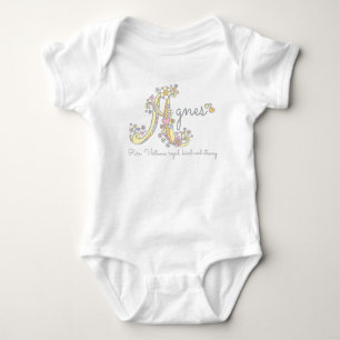 Agnes girls name meaning A monogram hearts Baby Bodysuit