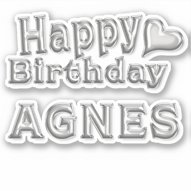 Agnes Happy Birthday silver sticker decal (Front)