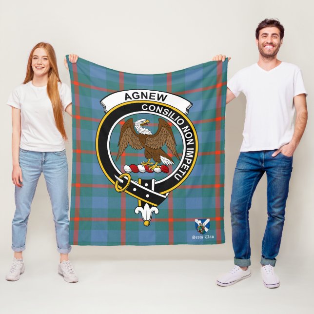 Agnew Ancient Clan Badge Tartan Plaid Fleece Blanket (In Situ)