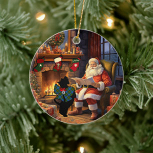 Agnew Scottie Dog & Santa Personalised Ceramic Ornament