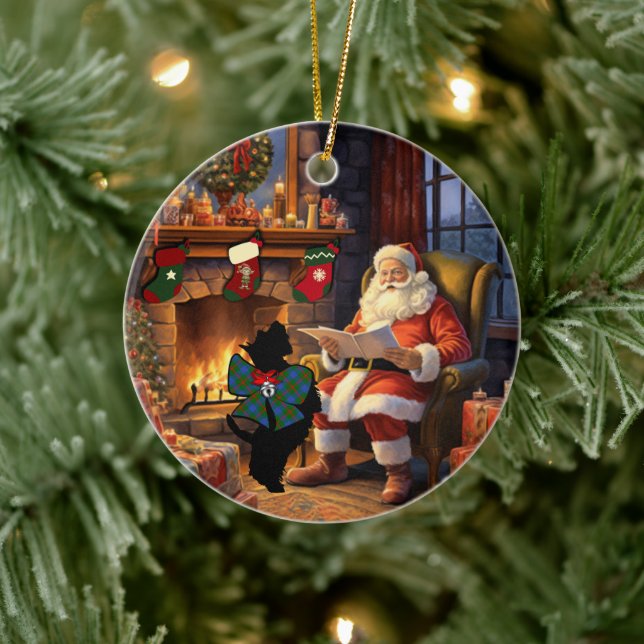 Agnew Scottie Dog & Santa Personalised Ceramic Ornament (Tree)