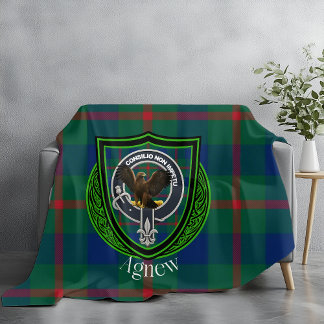 Agnew Scottish Clan Tartan & Crest Fleece Blanket