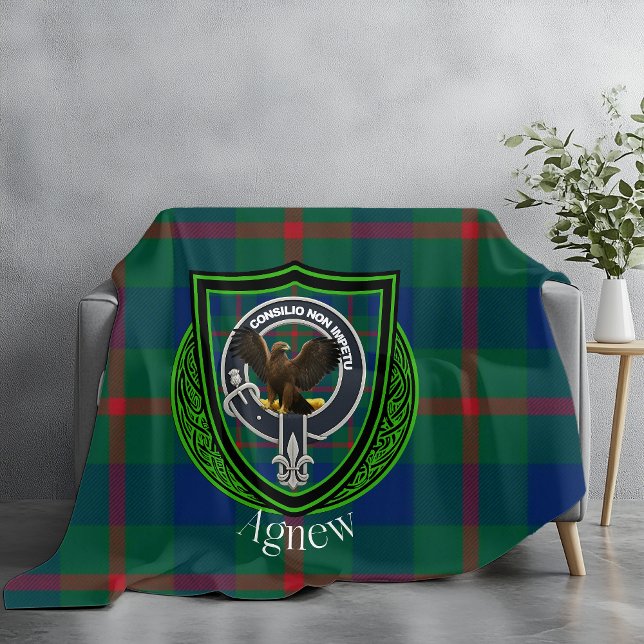 Agnew Scottish Clan Tartan & Crest Fleece Blanket (Creator Uploaded)