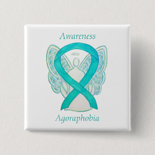 Agoraphobia Awareness Angel Teal Ribbon Custom Pin
