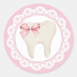 Agra Hadig - First tooth Pink bow Classic Round Sticker