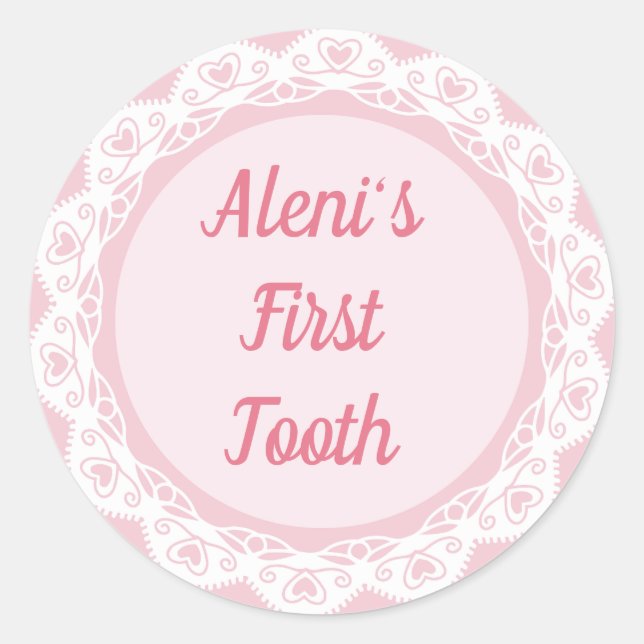 Agra Hadig - First tooth with Name Classic Round Sticker (Front)