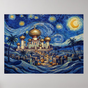 Agrabah Starry Night Aladdin Castle Parody Poster