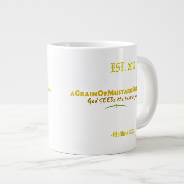 Agrainofmustardseed.com EST 2012 Large Coffee Mug (Front Right)
