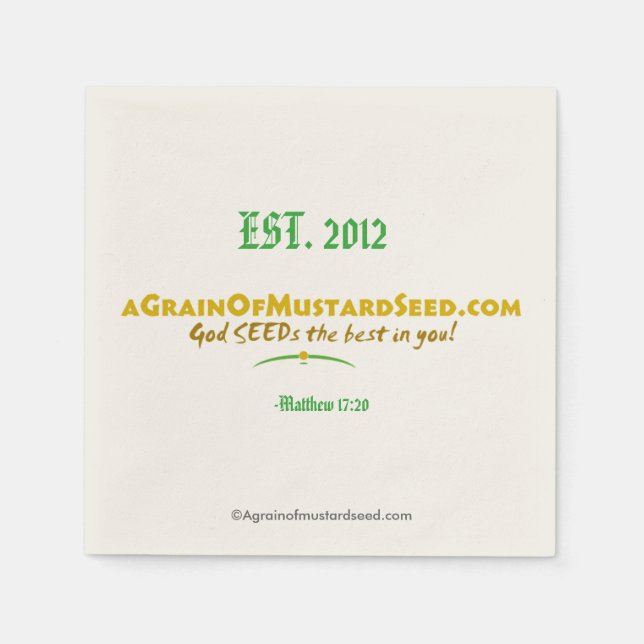 Agrainofmustardseed.com EST 2012 Napkin (Front)