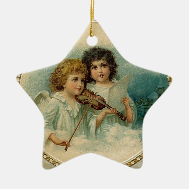 Agreeable - Two Little Musical Angels Ceramic Ornament (Front)