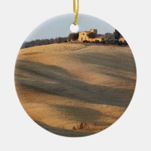 Agricultural field at sunset, Val d'Orcia, Tusca Ceramic Ornament