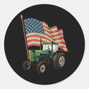 Agriculture Farm Tractor Usa Flag Tractor American Classic Round Sticker