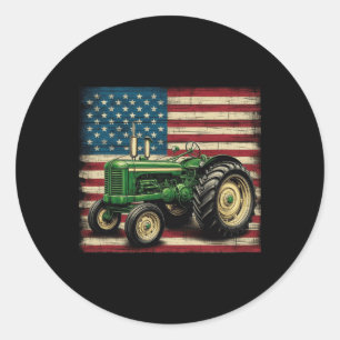 Agriculture Farm Tractor Usa Flag Tractor American Classic Round Sticker