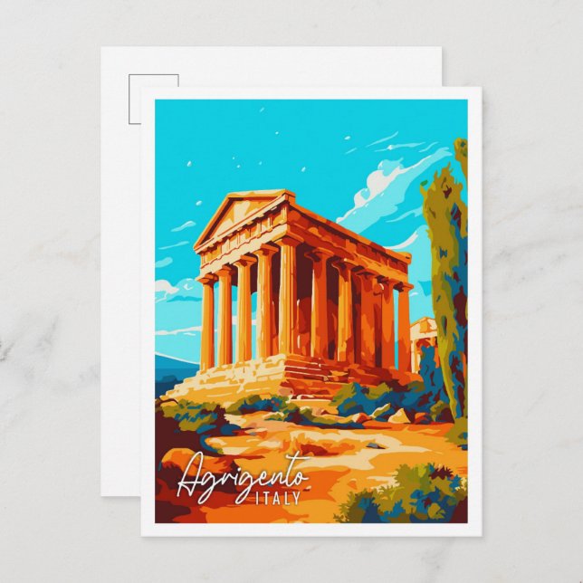 Agrigento Italy vintage travel illustration Postcard (Front/Back)