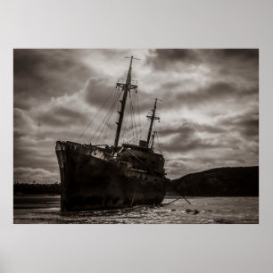 Aground ship at cabo san pablo beach poster