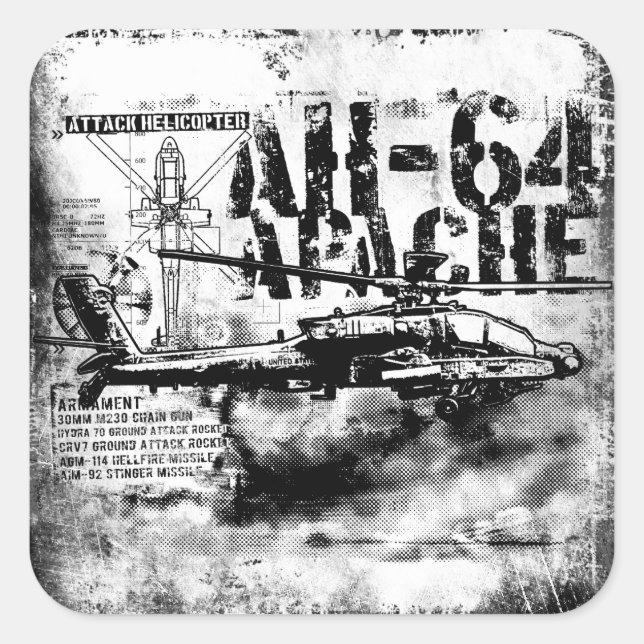AH-64 Apache Square Stickers (Front)
