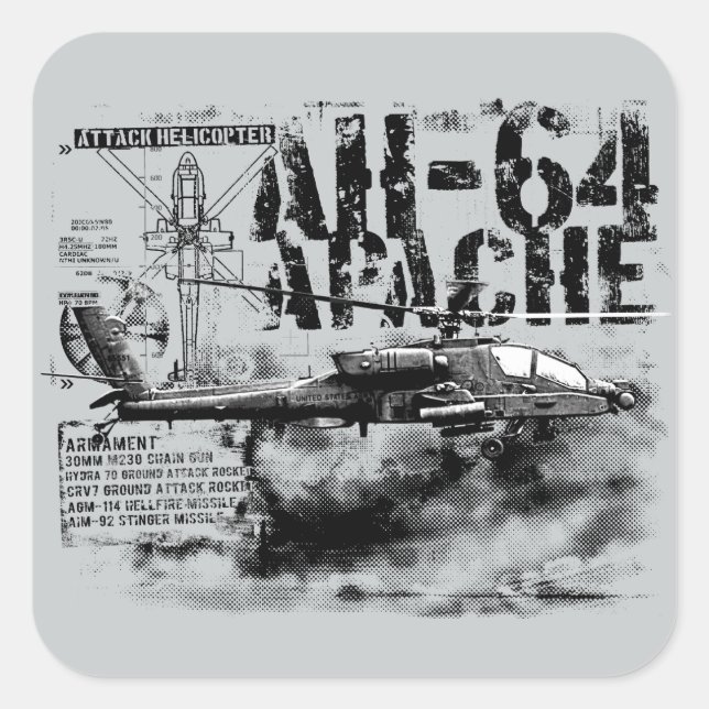 AH-64 Apache Square Stickers (Front)