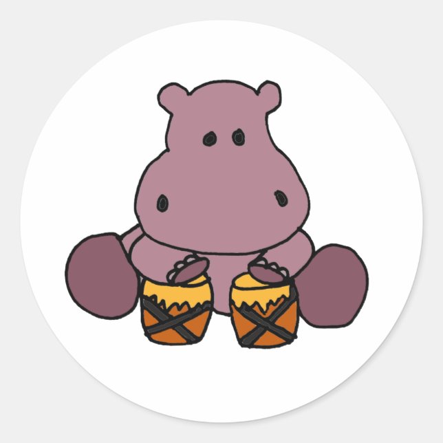 AH- Awesome Hippo Playing Bongo Drums Classic Round Sticker (Front)