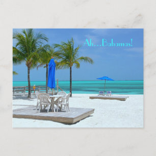 "AH...BAHAMAS"AQUAMARINE WATER/WHITE SAND/PALM TRE POSTCARD
