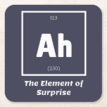Ah Element of Surprise Chemistry Science Funny Square Paper Coaster<br><div class="desc">Ah Element of Surprise Chemistry Funny This is a great gift for the Chemistry teacher or Chemistry lover in your life. Anyone you know who has studied the Periodic Table of Elements will appreciate this joke. This science style dad joke is sarcastic in a simple black and white design and...</div>