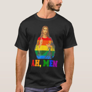 Ah Men Christian Lgbt Gay Pride Rainbow Flag Jesus T-Shirt