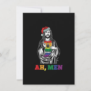 Ah Men Christmas Funny LGBT-Q Pride XMas Jesus Gay Invitation