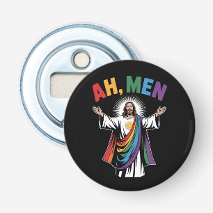 Ah Men Funny Jesus LGBTQ Gay Pride Rainbow Bottle Opener