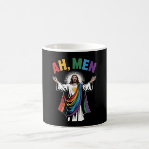 Ah Men Funny Jesus LGBTQ Gay Pride Rainbow Coffee Mug