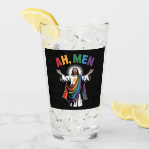 Ah Men Funny Jesus LGBTQ Gay Pride Rainbow Glass