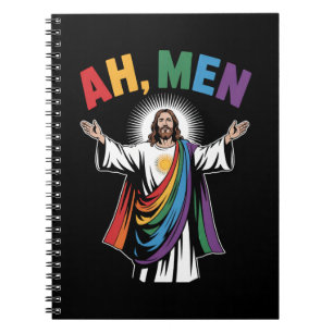 Ah Men Funny Jesus LGBTQ Gay Pride Rainbow Notebook