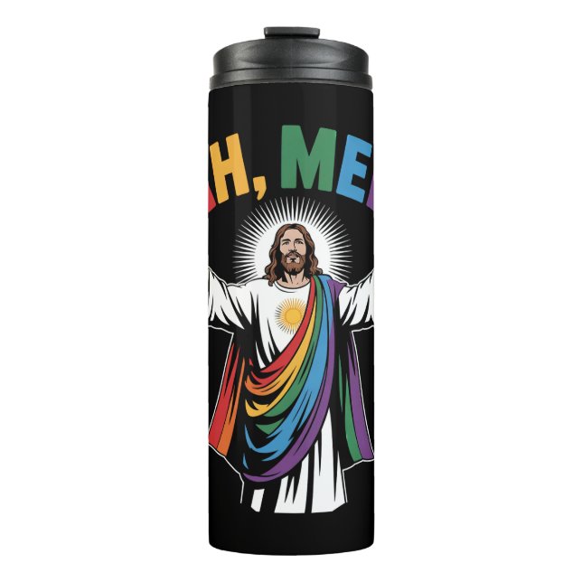 Ah Men Funny Jesus LGBTQ Gay Pride Rainbow Thermal Tumbler (Front)