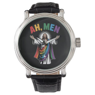 Ah Men Funny Jesus LGBTQ Gay Pride Rainbow Watch