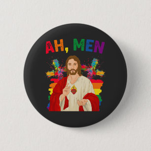 Ah Men Funny LGBT Gay Pride Jesus Christian 6 Cm Round Badge