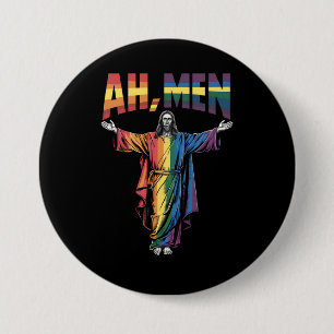 Ah Men Funny LGBT Gay Pride Jesus Christian 7.5 Cm Round Badge