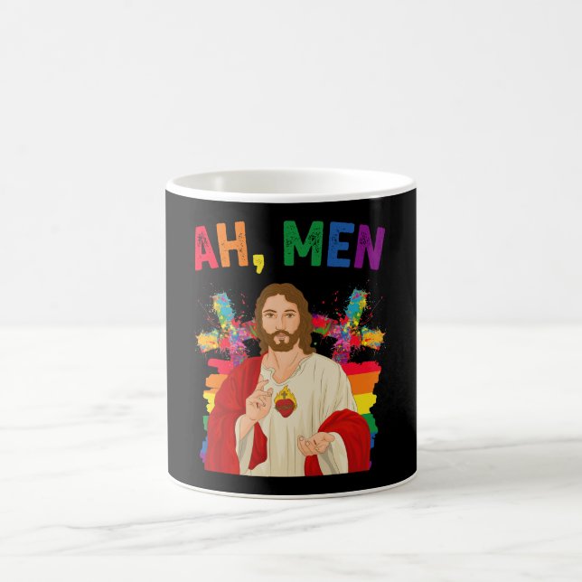Ah Men Funny LGBT Gay Pride Jesus Christian Coffee Mug (Center)