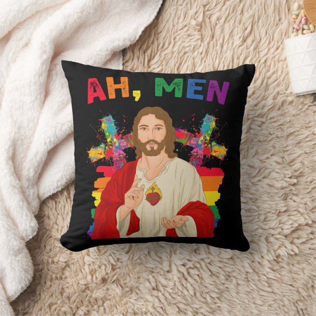 Ah Men Funny LGBT Gay Pride Jesus Christian Cushion (Blanket)