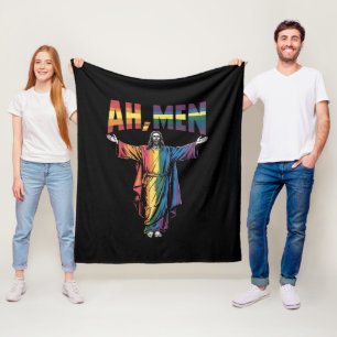Ah Men Funny LGBT Gay Pride Jesus Christian Fleece Blanket