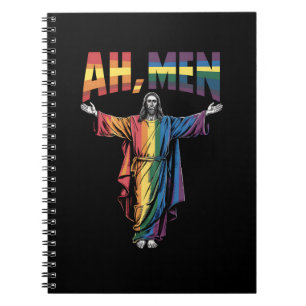 Ah Men Funny LGBT Gay Pride Jesus Christian Notebook