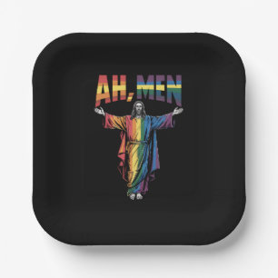 Ah Men Funny LGBT Gay Pride Jesus Christian Paper Plate