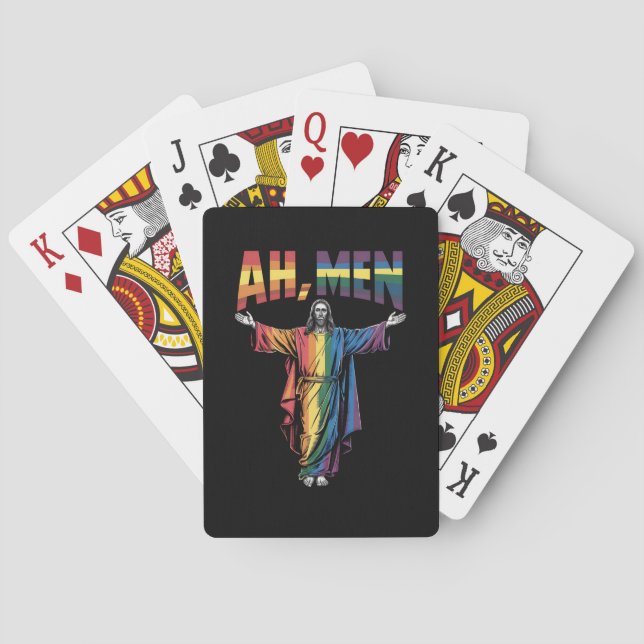 Ah Men Funny LGBT Gay Pride Jesus Christian Playing Cards (Back)