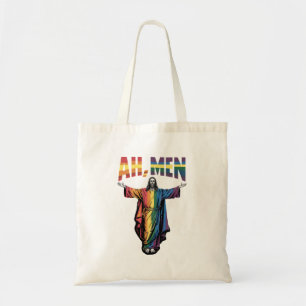 Ah Men Funny LGBT Gay Pride Jesus Christian Tote Bag