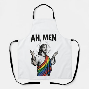 Ah Men Funny LGBT Gay Pride Jesus Rainbow Apron