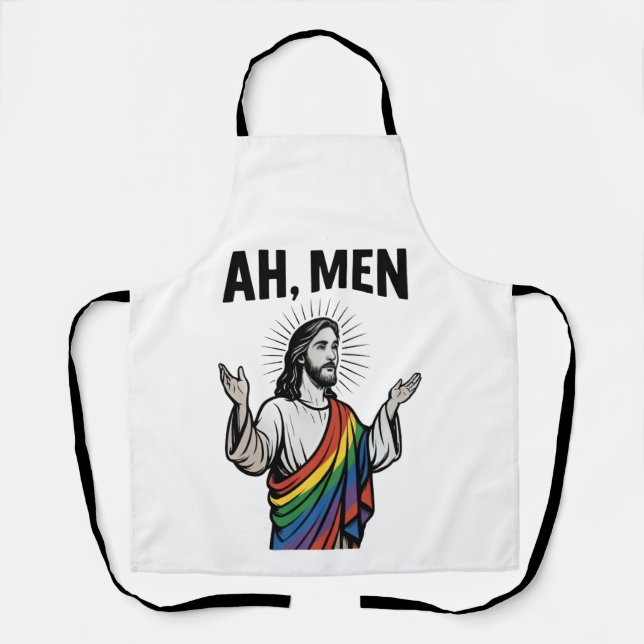 Ah Men Funny LGBT Gay Pride Jesus Rainbow Apron (Front)