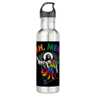 Ah Men Funny LGBT Gay Pride Jesus Rainbow Flag 710 Ml Water Bottle